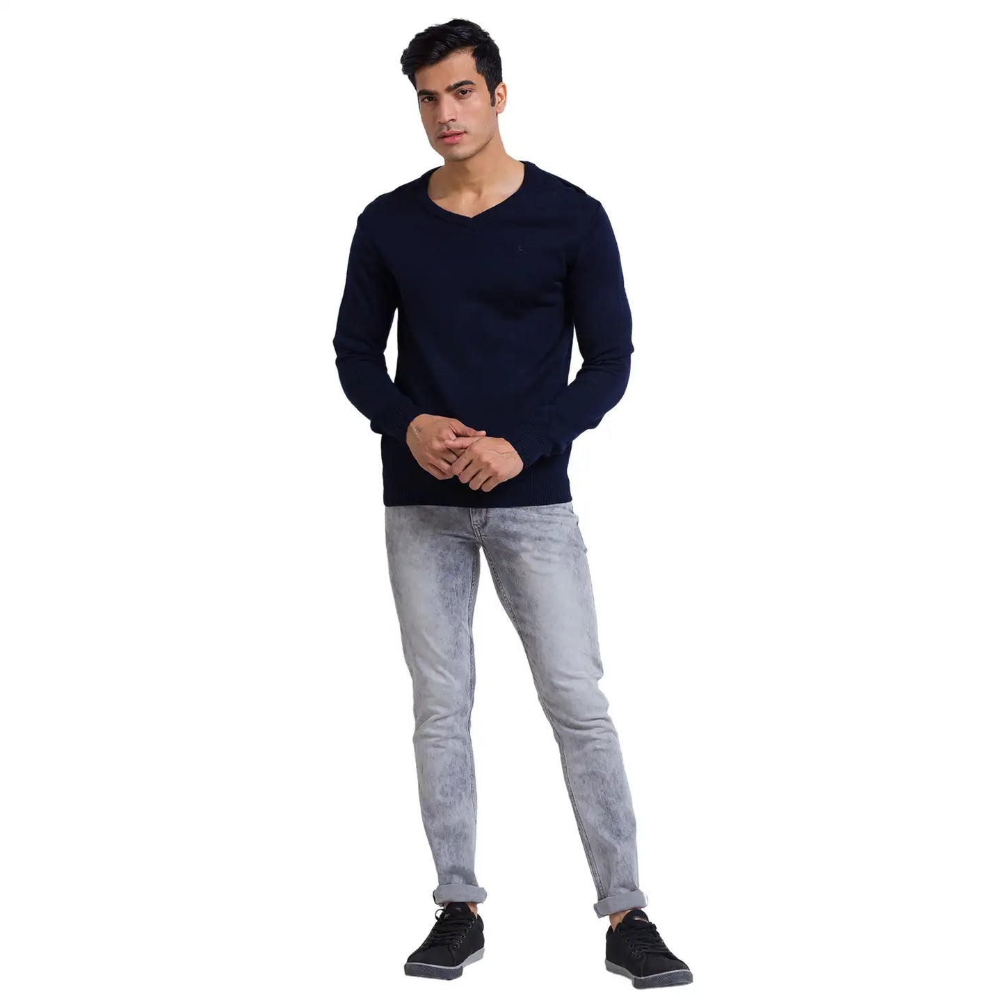Men Regular Fit Black Sweater