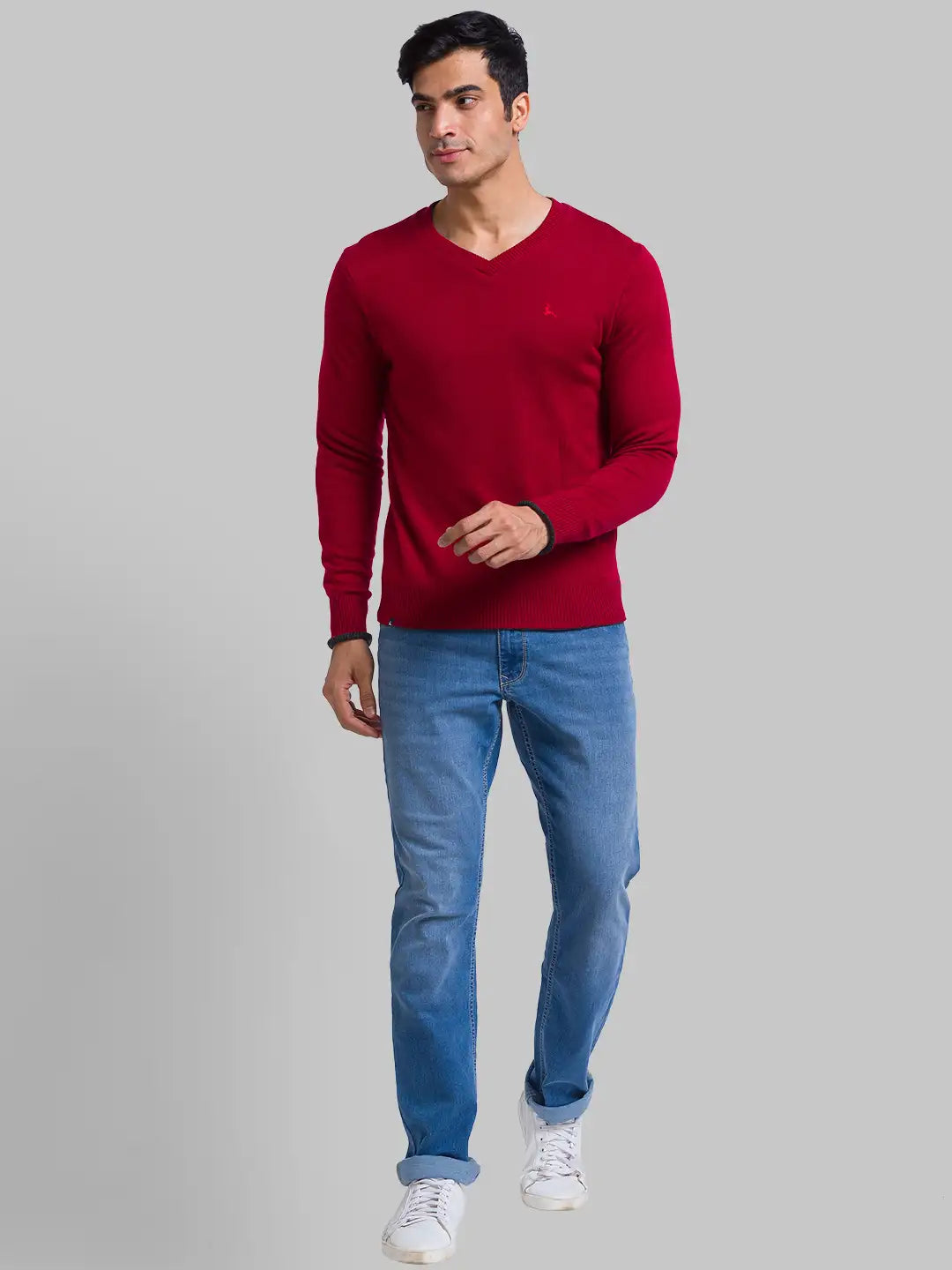 Men Regular Fit Blue Sweater