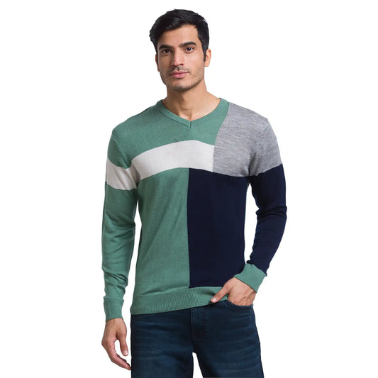 Men Regular Fit Blue Sweater