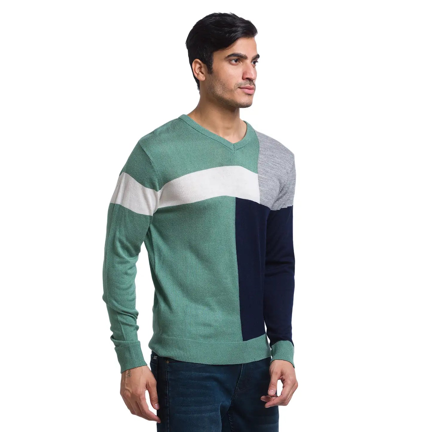 Men Regular Fit Blue Sweater