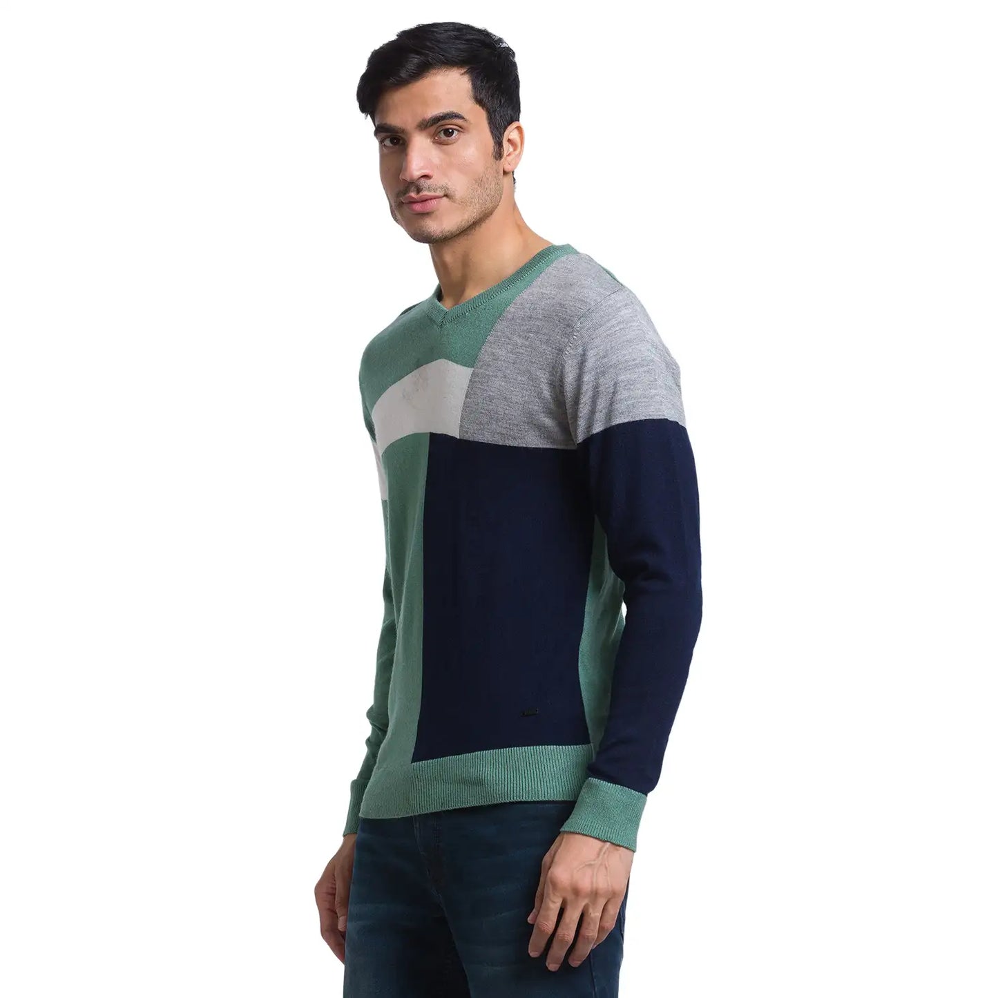 Men Regular Fit Blue Sweater
