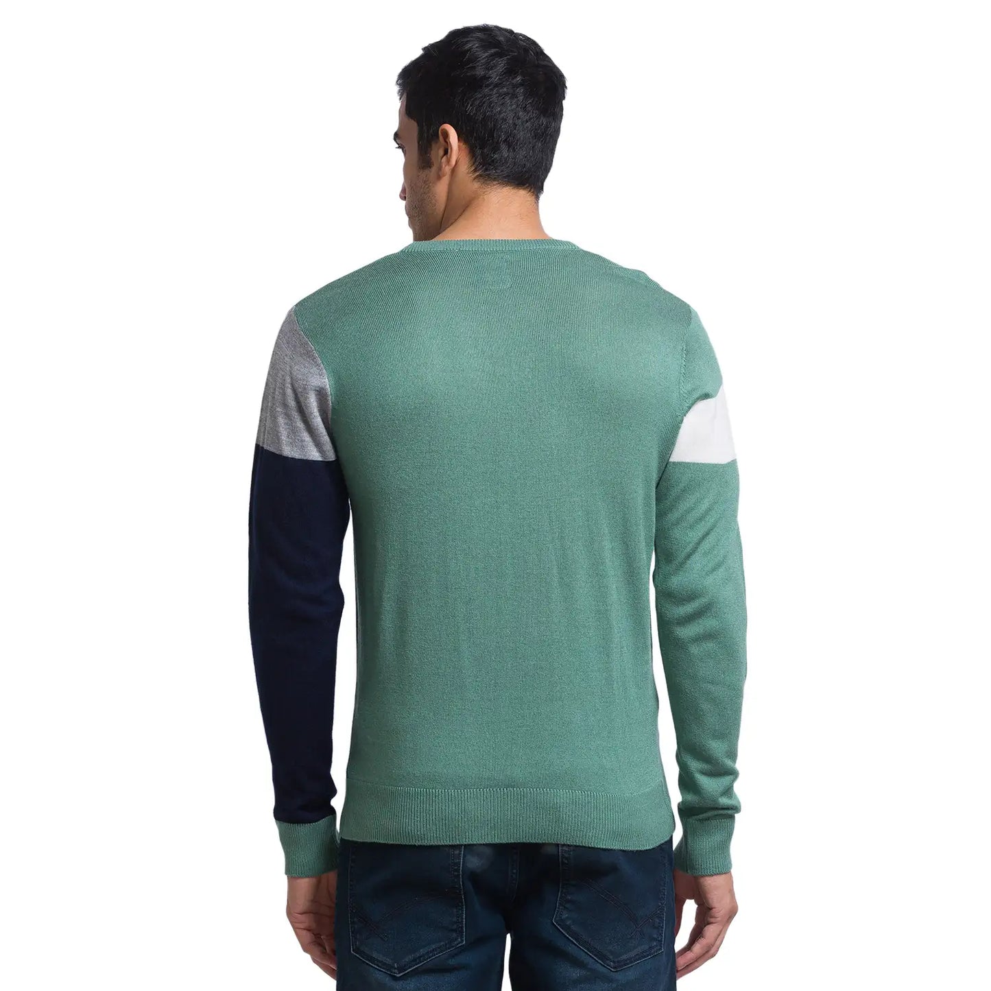 Men Regular Fit Blue Sweater