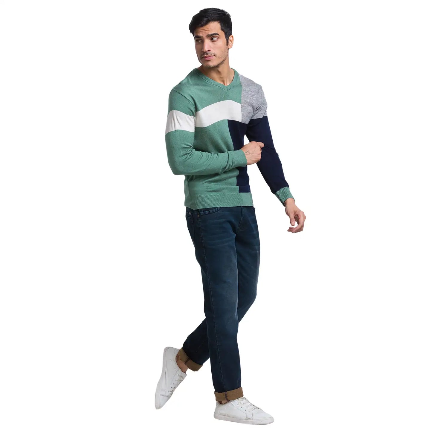Men Regular Fit Blue Sweater