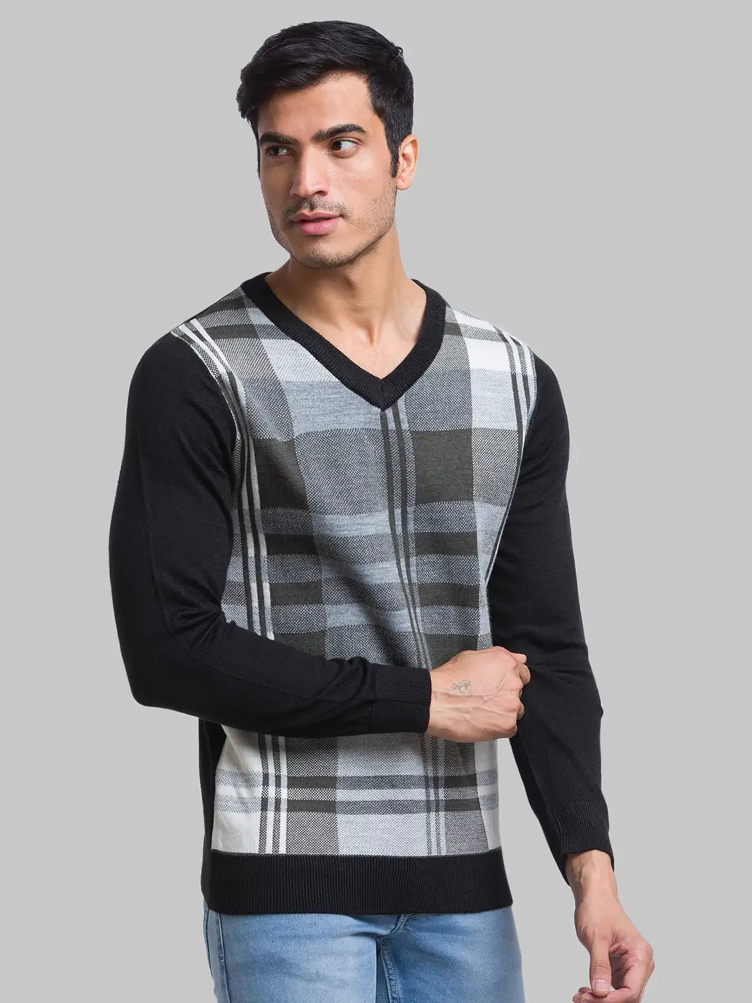 Men Regular Fit Blue Sweater