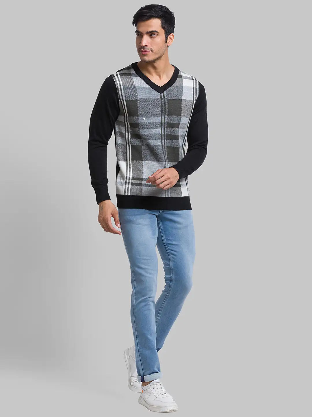 Men Regular Fit Blue Sweater