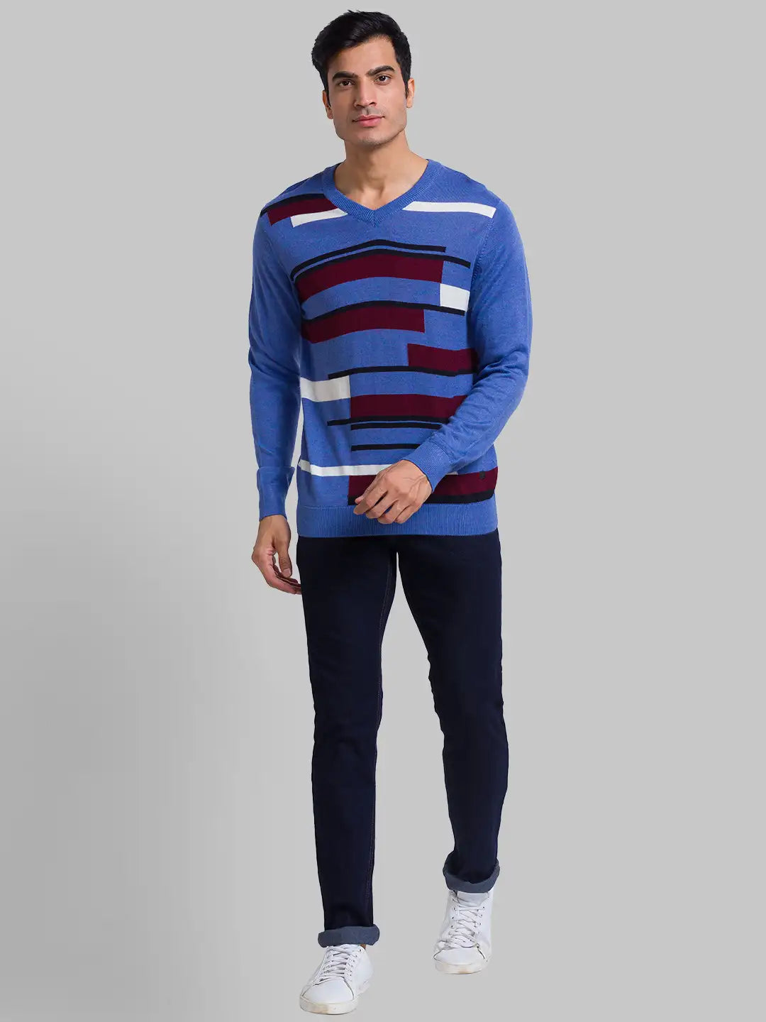Men Regular Fit Grey Sweater