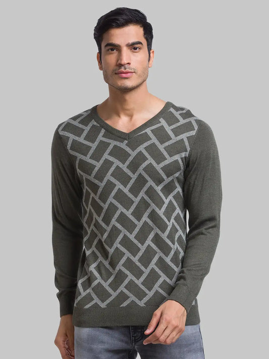 Men Regular Fit Blue Sweater