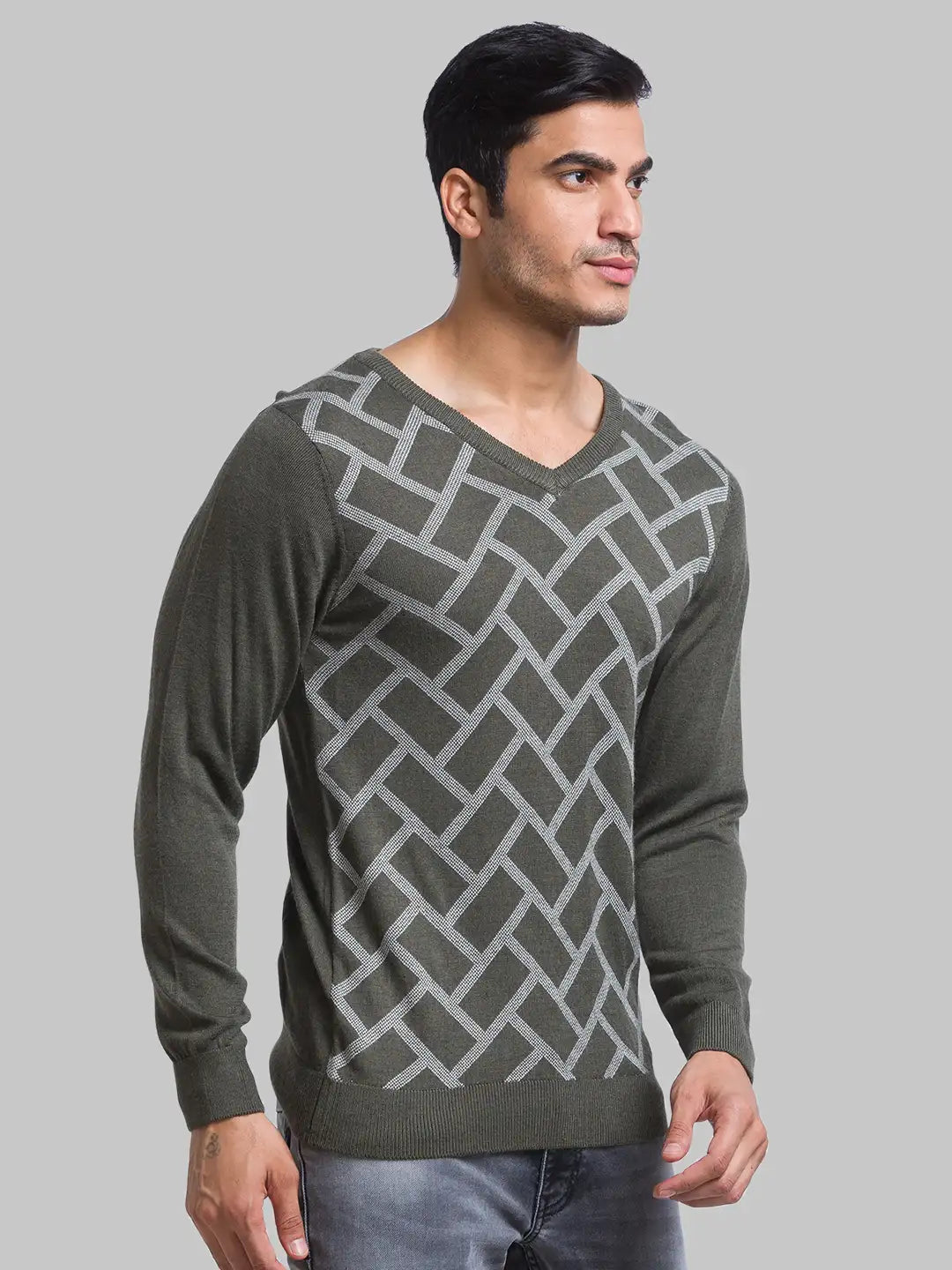 Men Regular Fit Blue Sweater