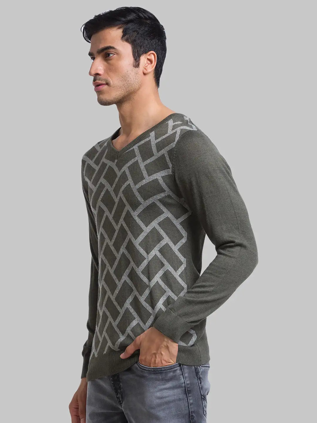 Men Regular Fit Blue Sweater