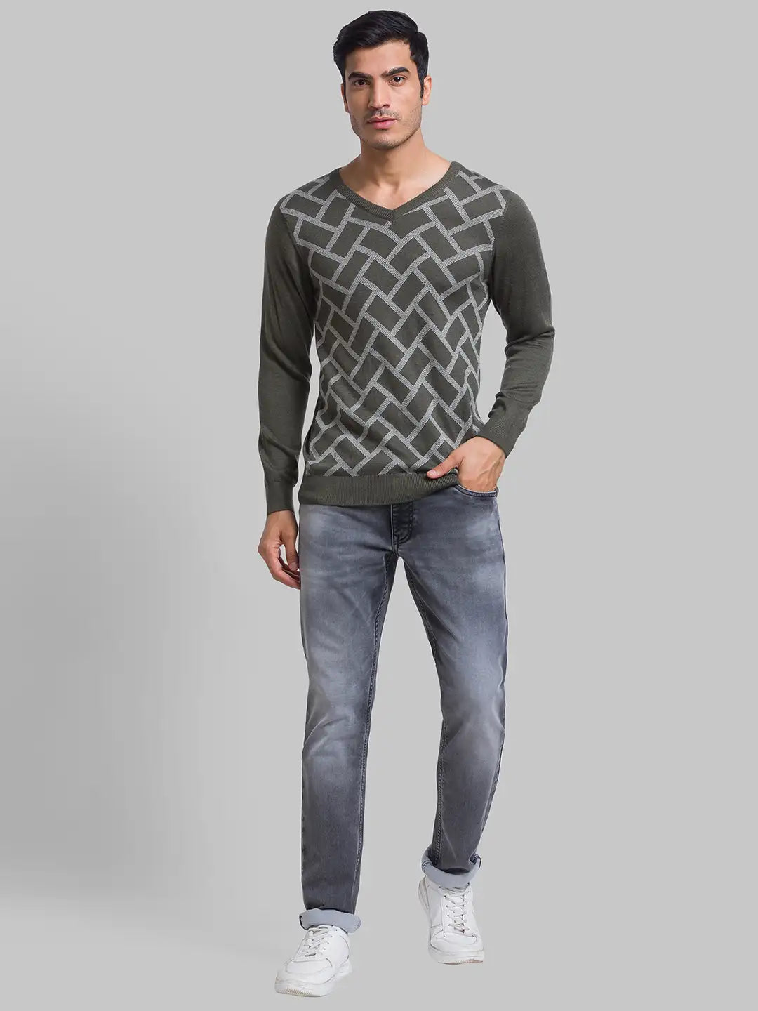 Men Regular Fit Blue Sweater