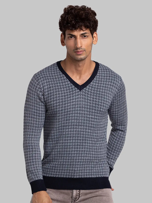 Parx Men Grey Print Low Rise Tapered Fit Cotton Blend Trouser