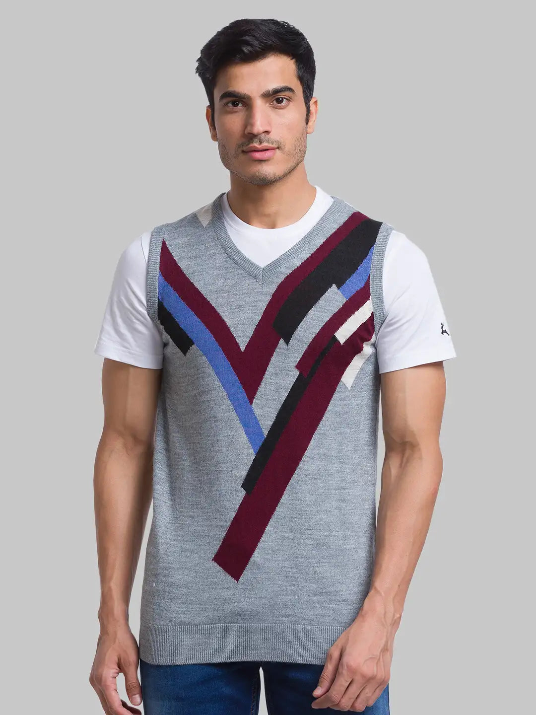 Men Regular Fit Teal Blue Sweater