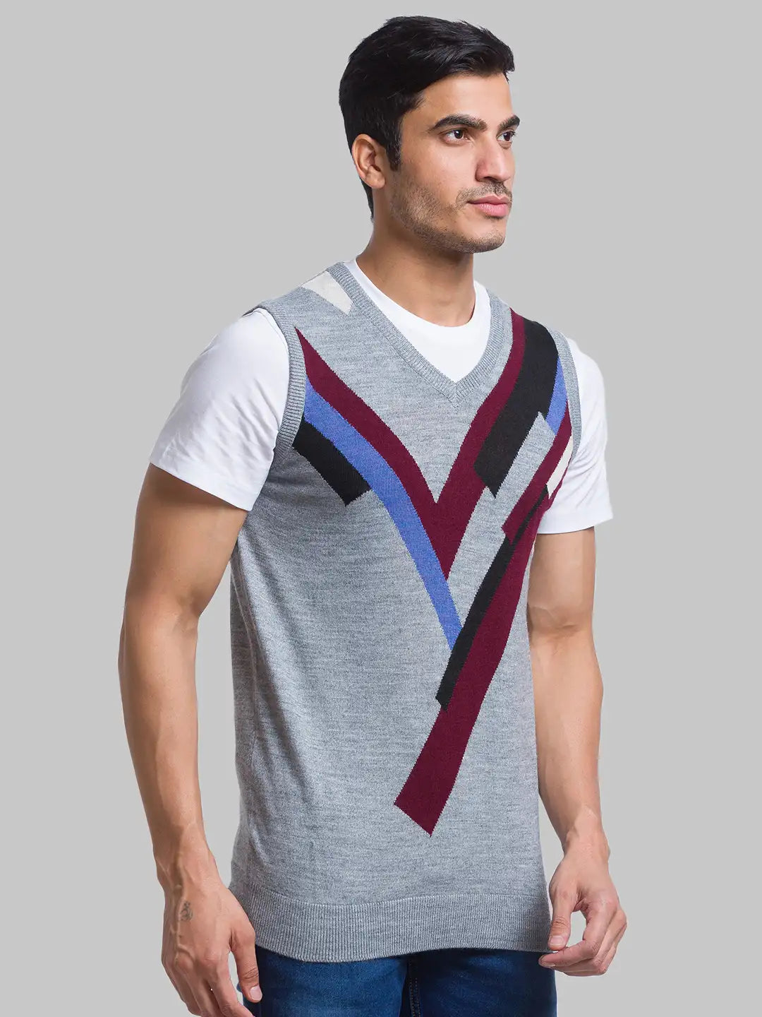 Men Regular Fit Teal Blue Sweater