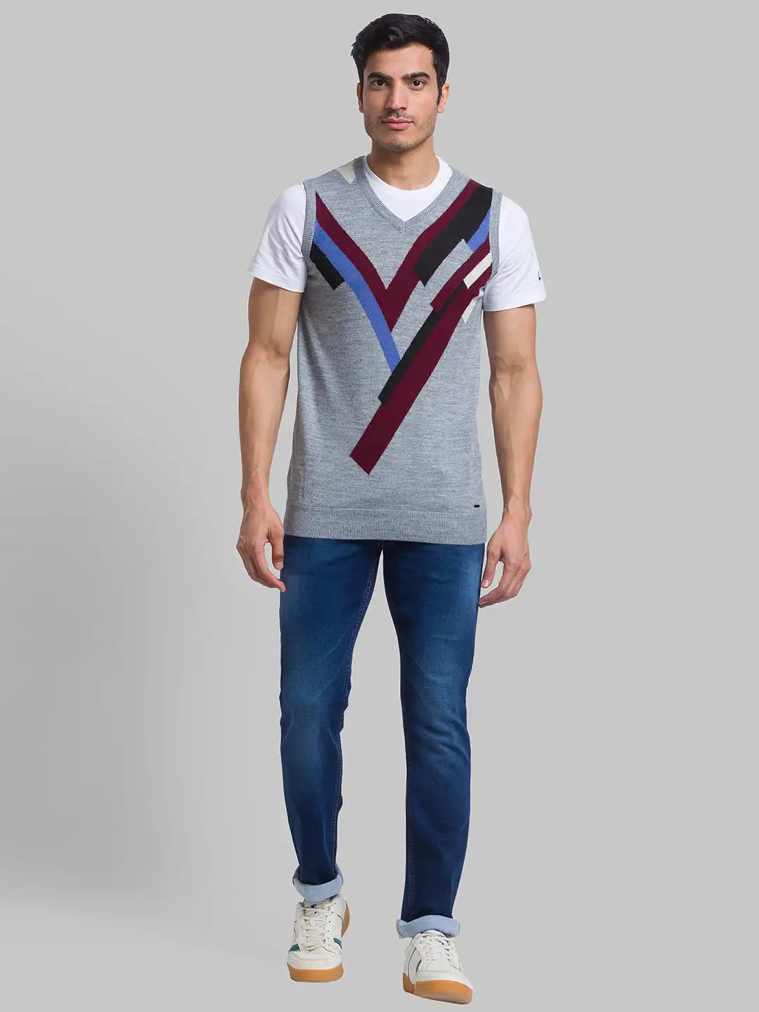 Men Regular Fit Teal Blue Sweater