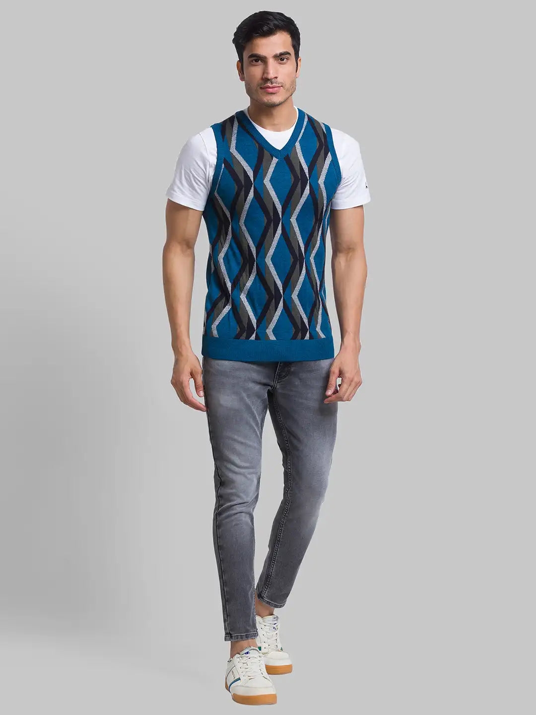 Men Regular Fit Grey Sweater