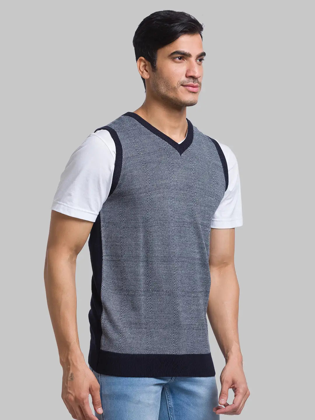 Men Regular Fit Grey Sweater