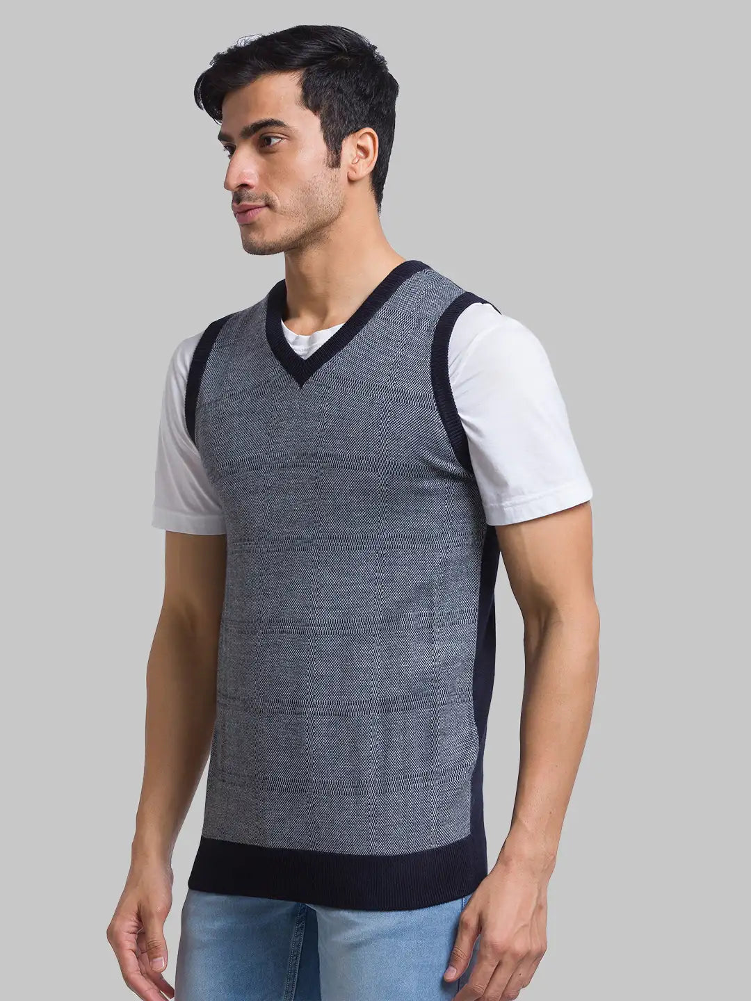 Men Regular Fit Grey Sweater