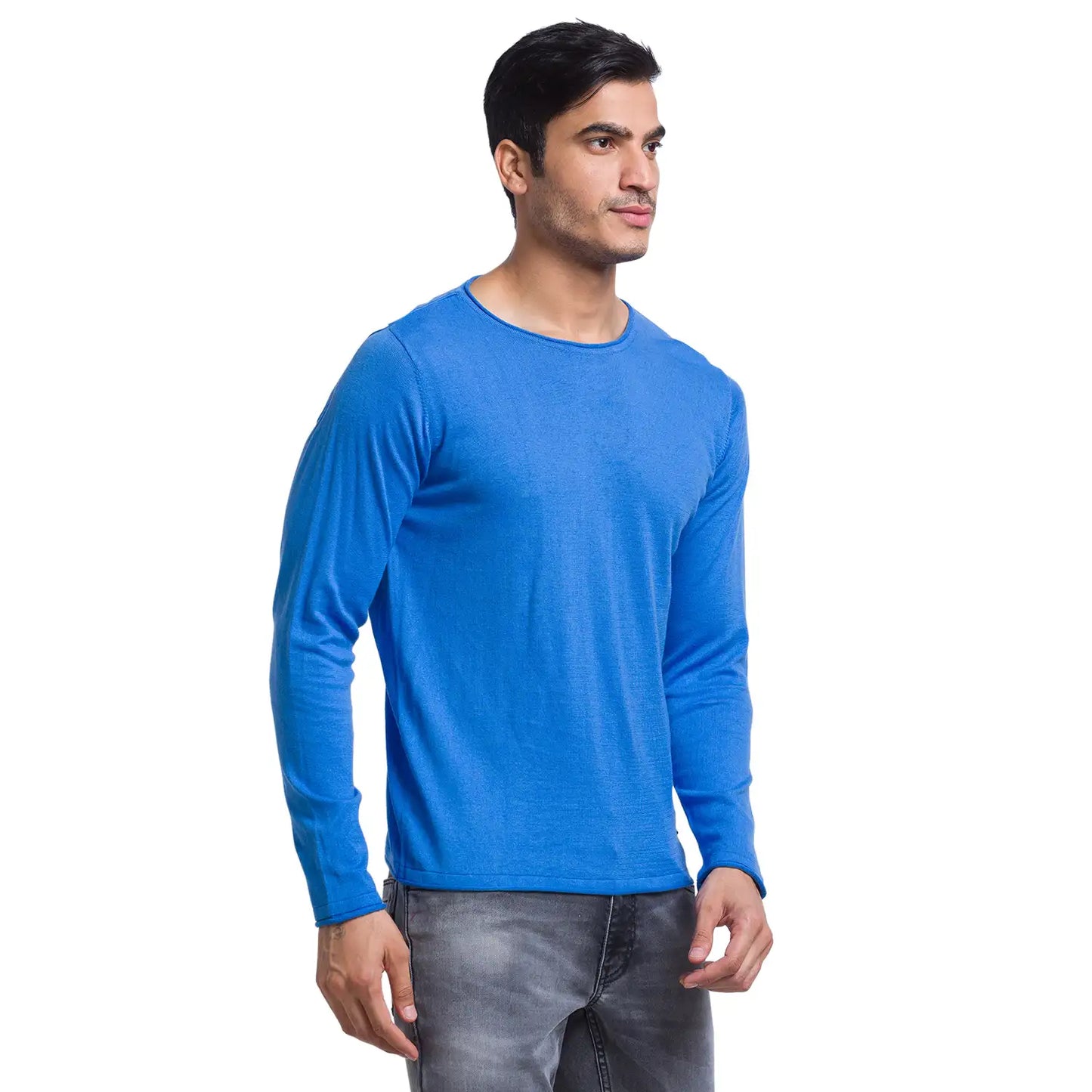 Men Regular Fit Blue Sweater