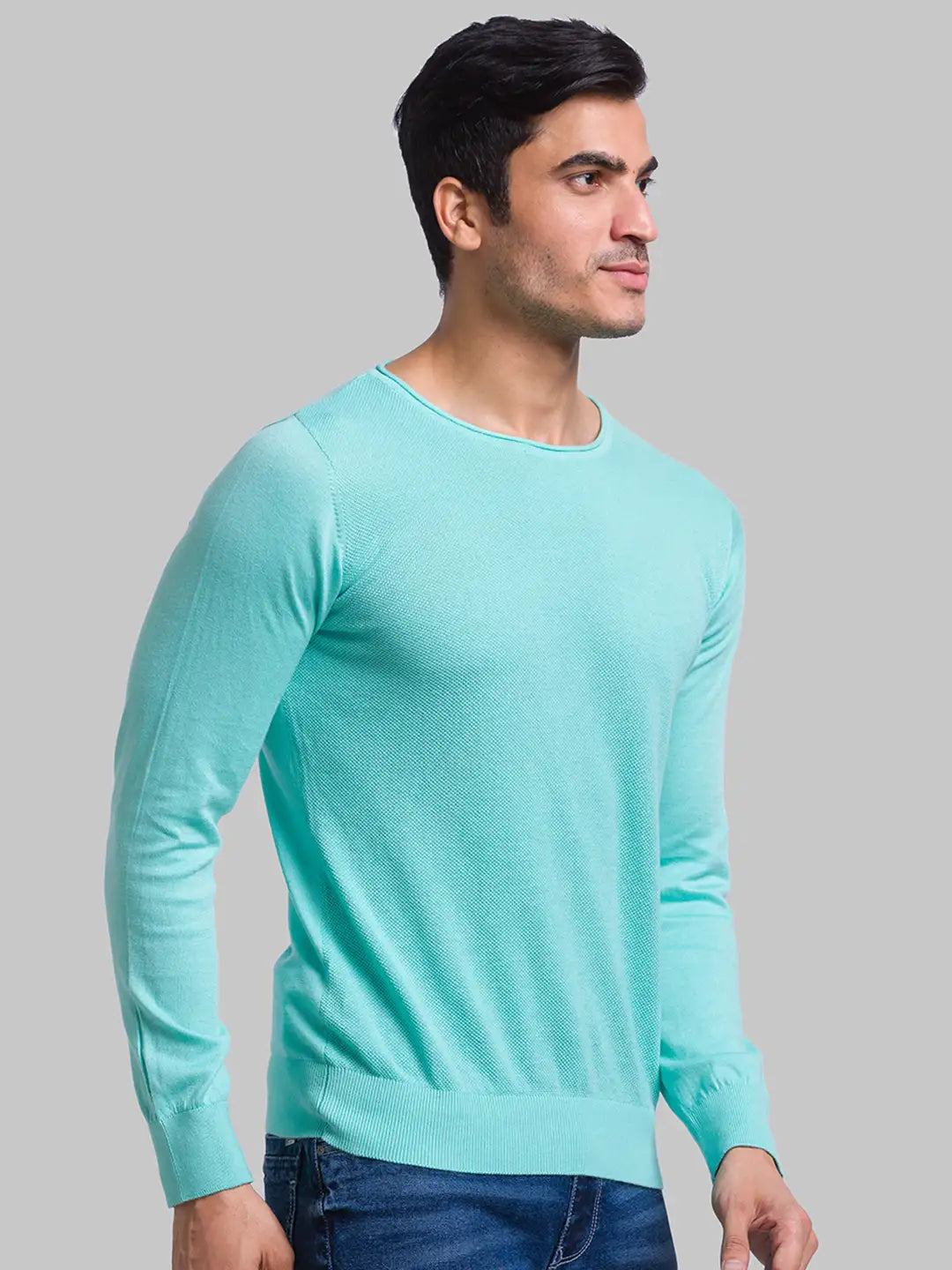 Men Regular Fit Blue Sweater