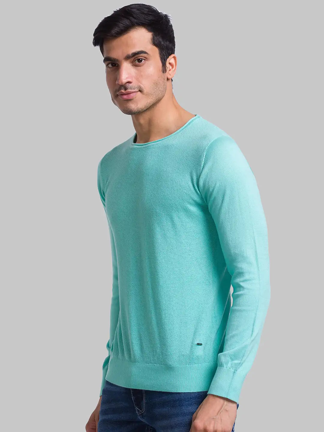 Men Regular Fit Blue Sweater