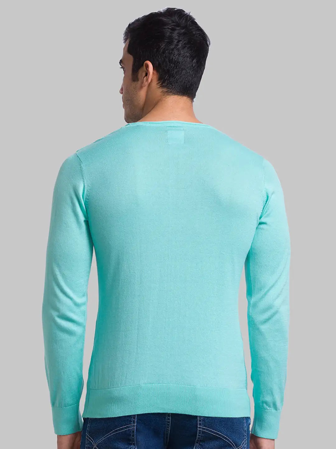 Men Regular Fit Blue Sweater
