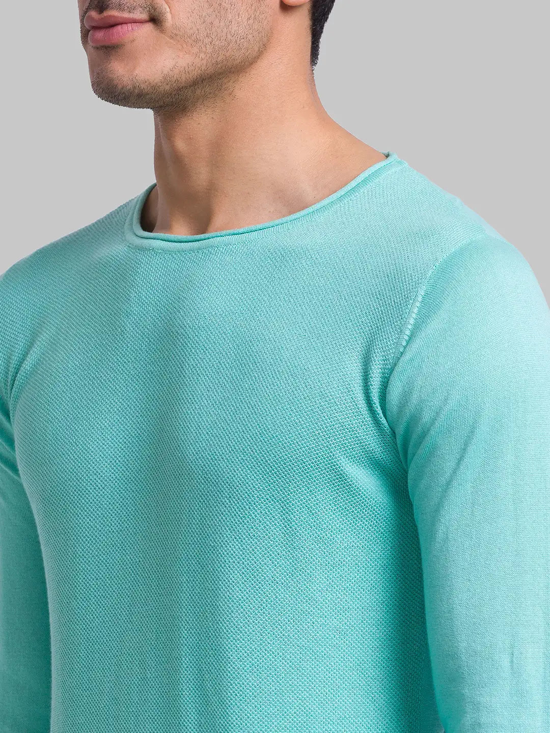 Men Regular Fit Blue Sweater