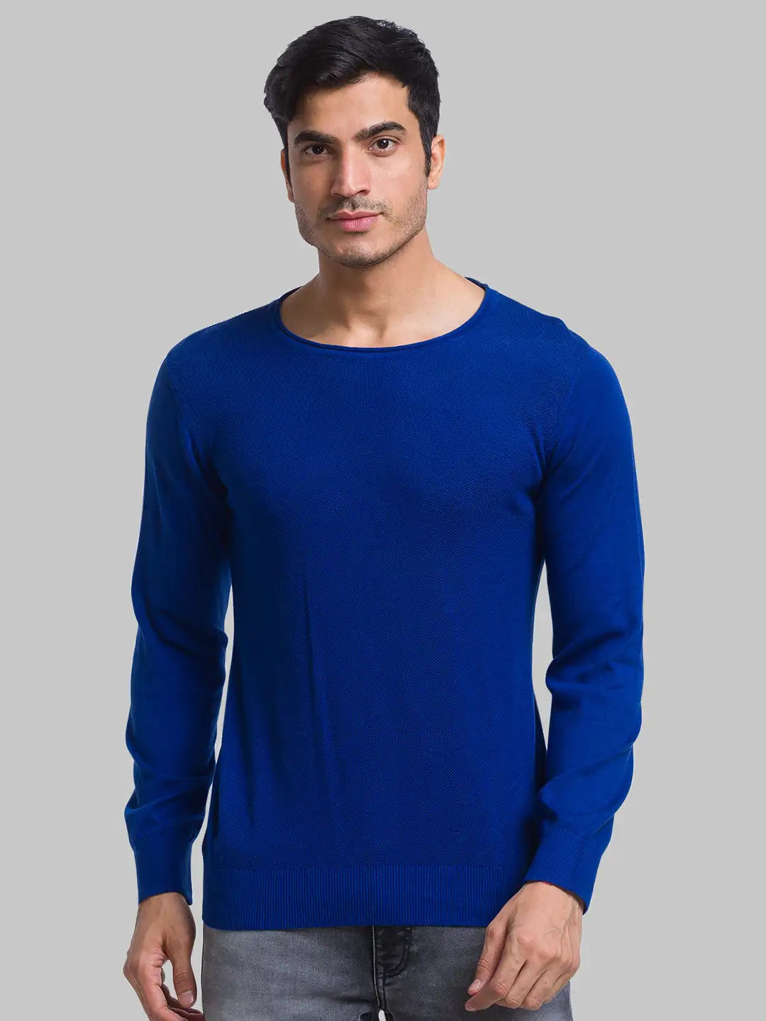 Men Regular Fit Light Grey Sweater