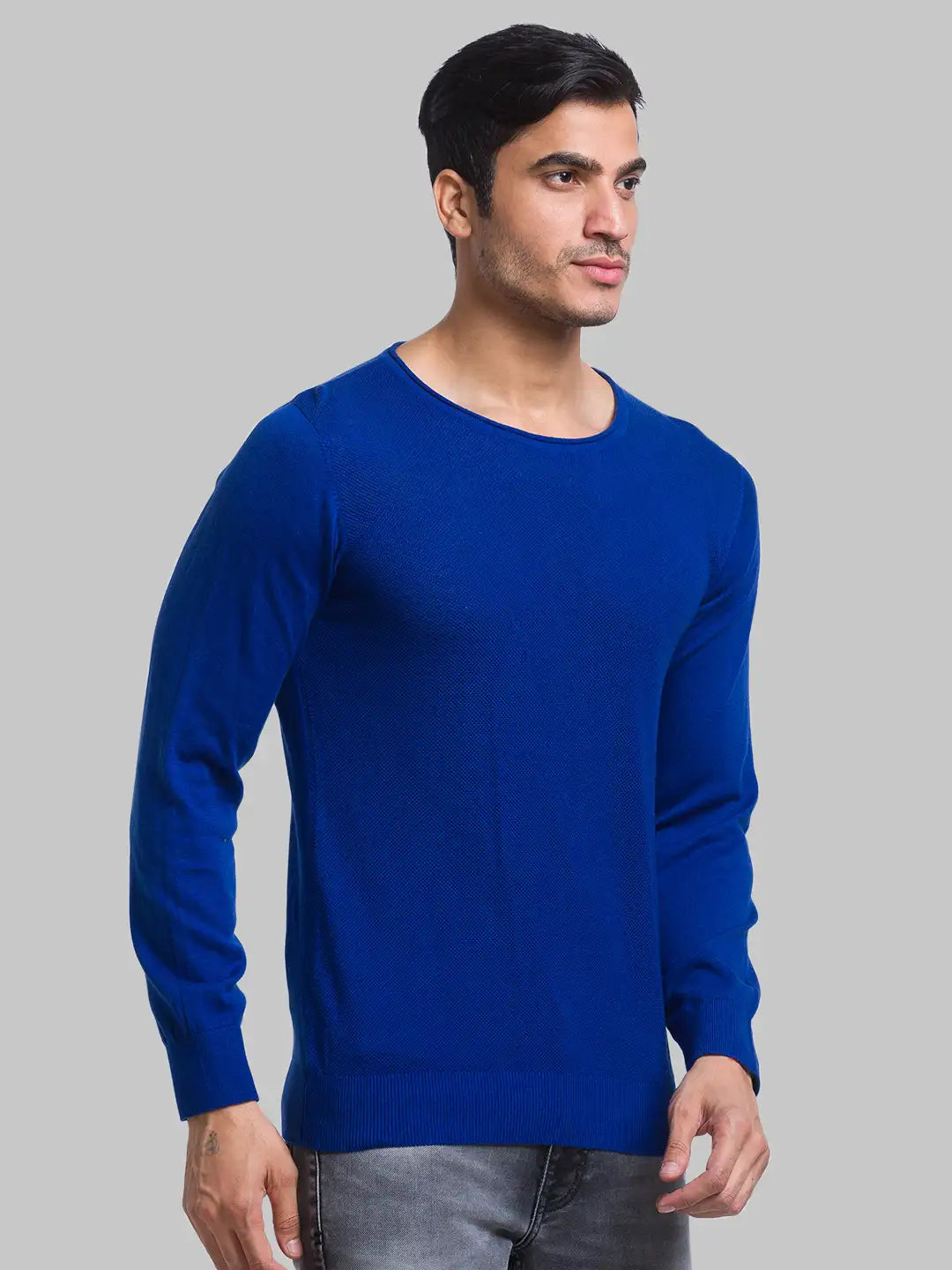 Men Regular Fit Light Grey Sweater