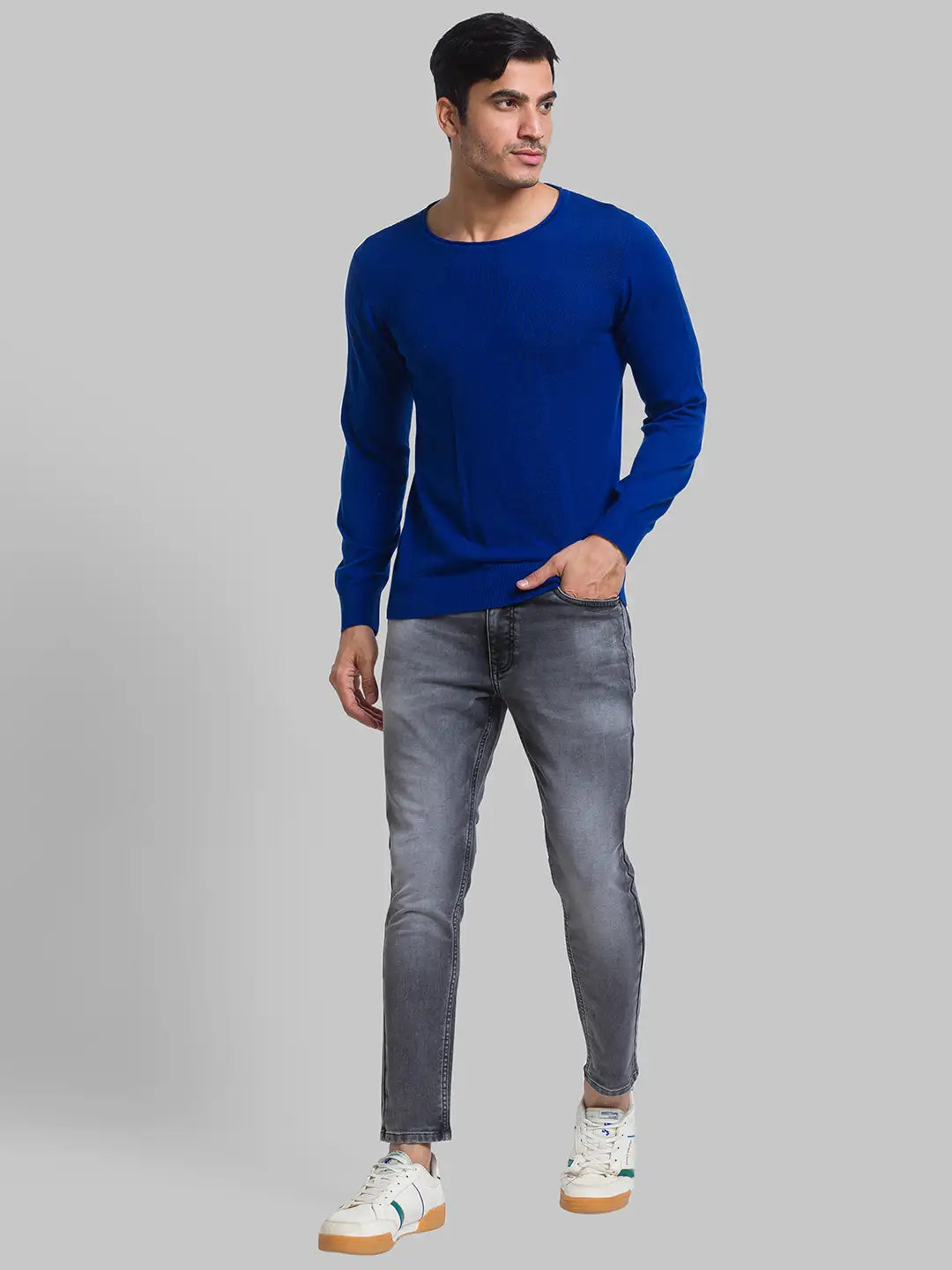 Men Regular Fit Light Grey Sweater