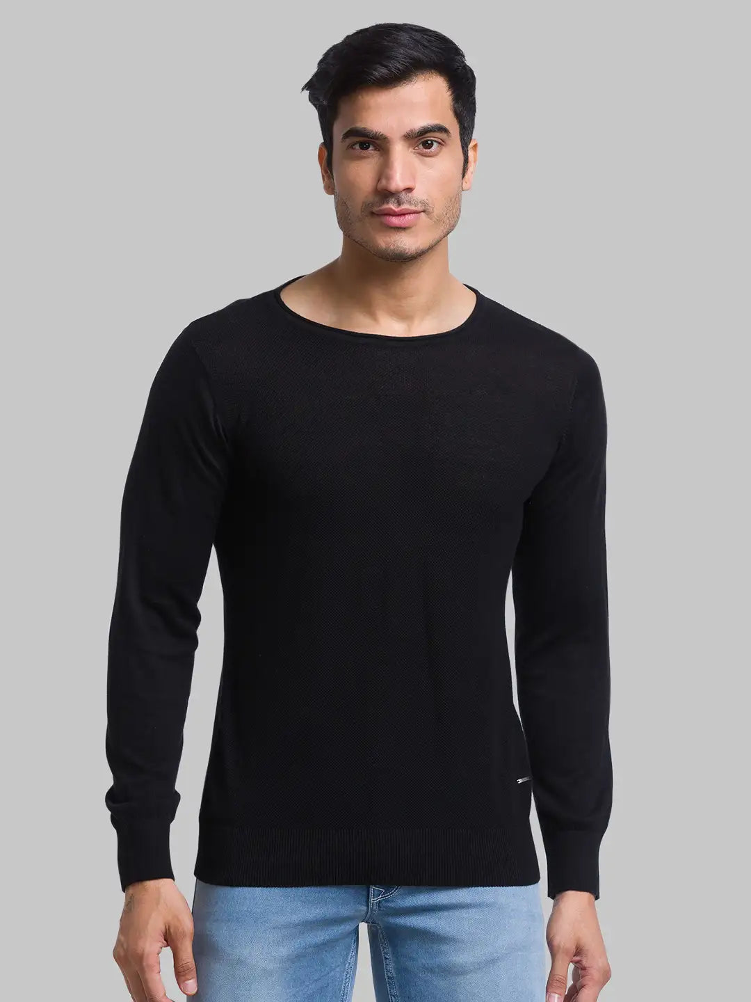 Men Regular Fit Black Sweater