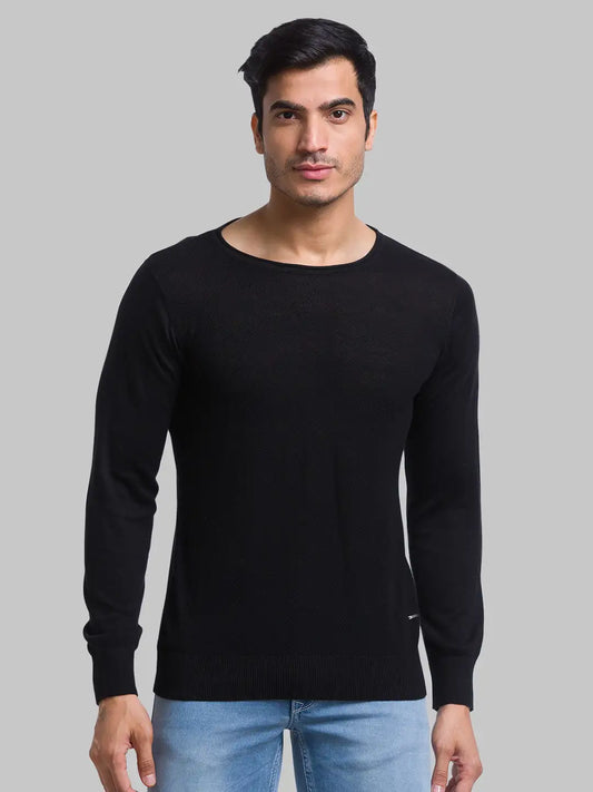 Men Regular Fit Black Sweater