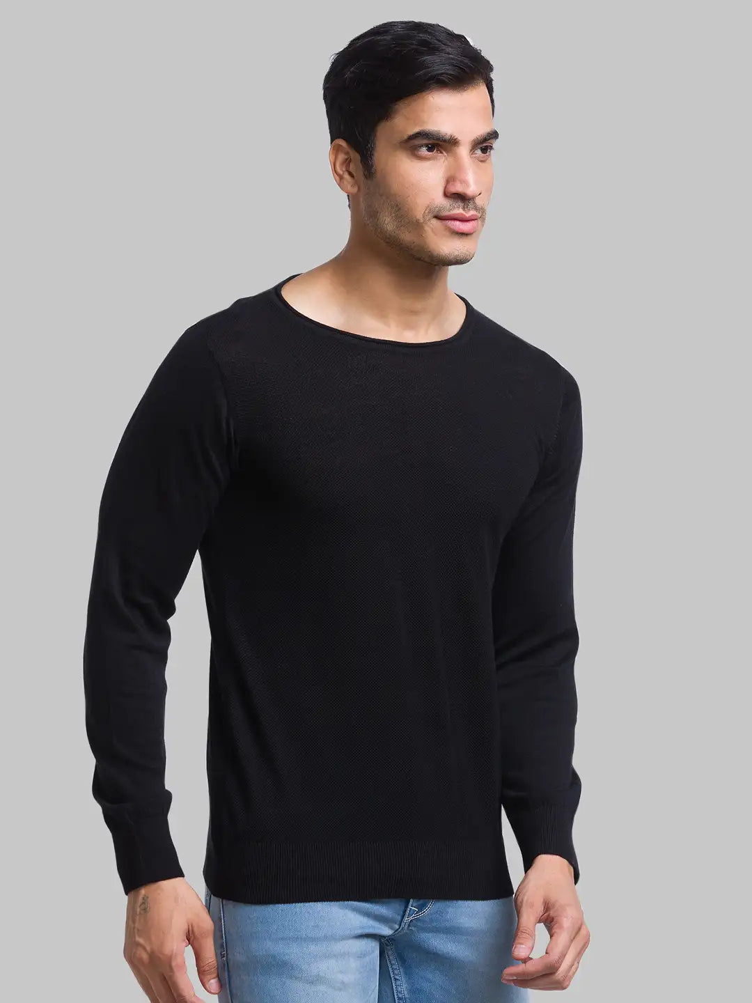 Men Regular Fit Black Sweater