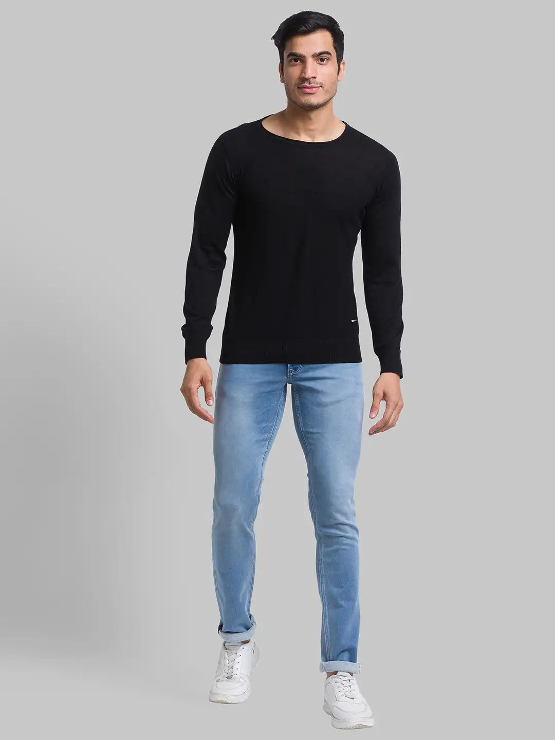Men Regular Fit Black Sweater