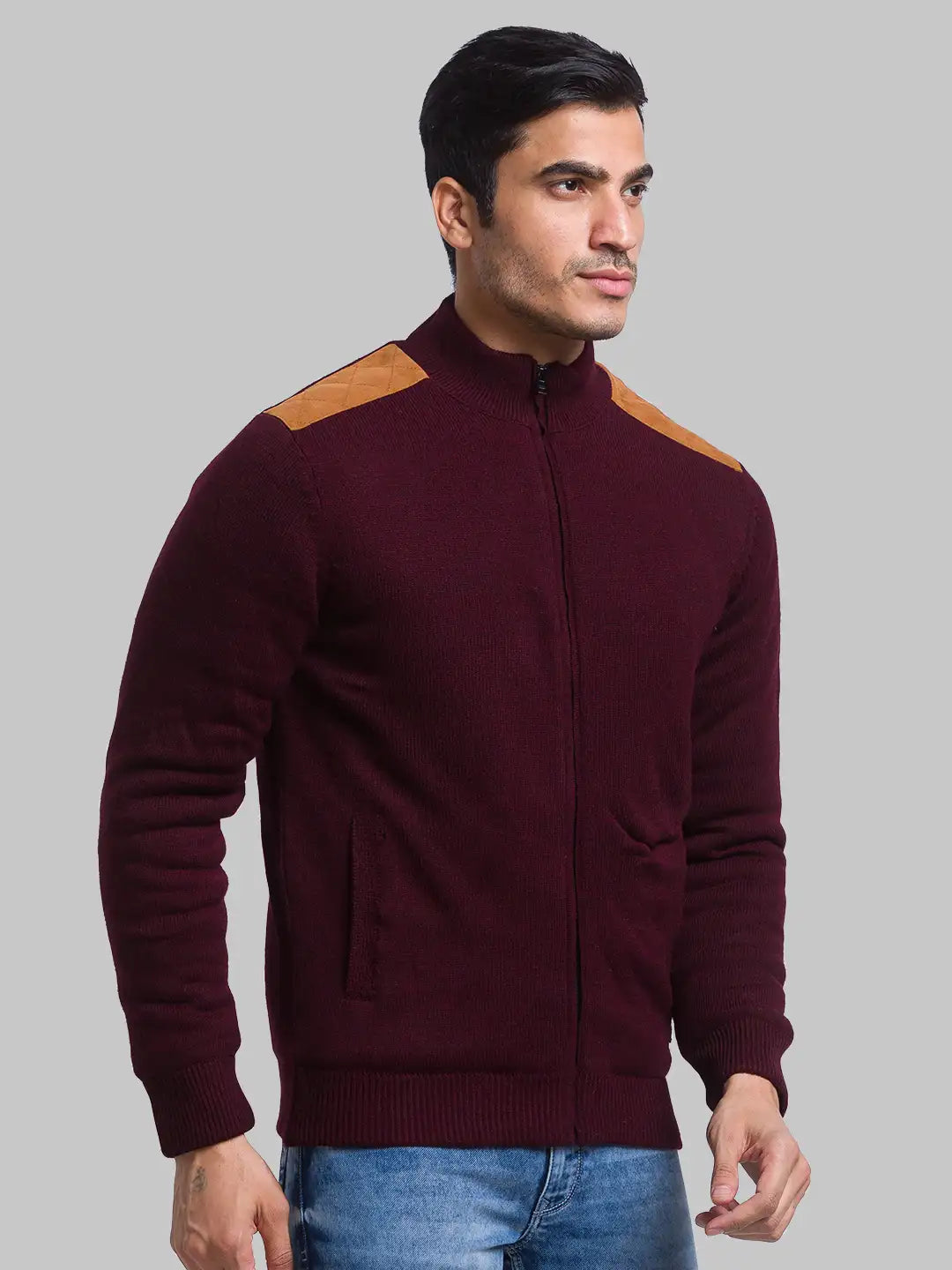 Men Regular Fit Grey Sweater