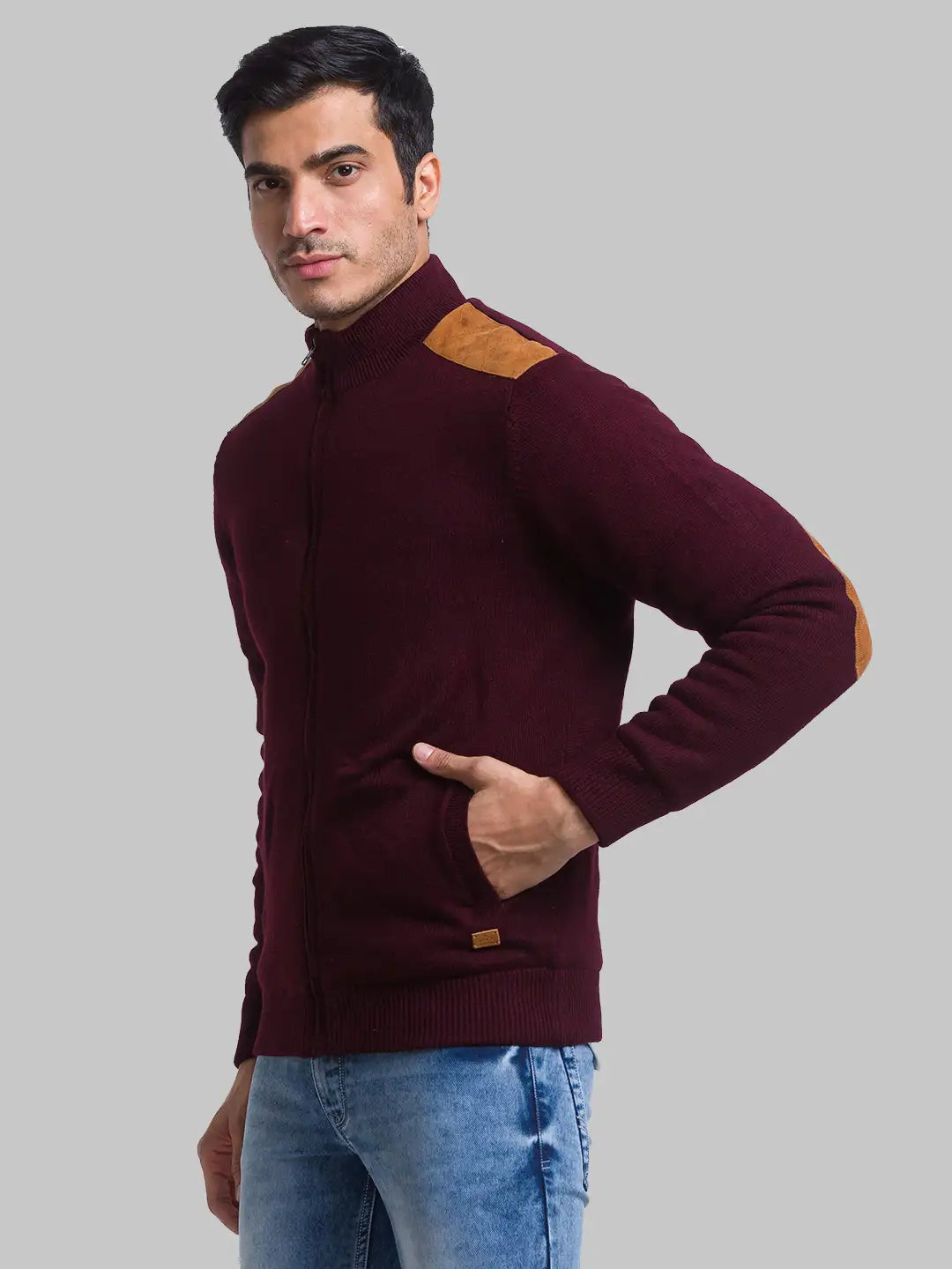 Men Regular Fit Grey Sweater