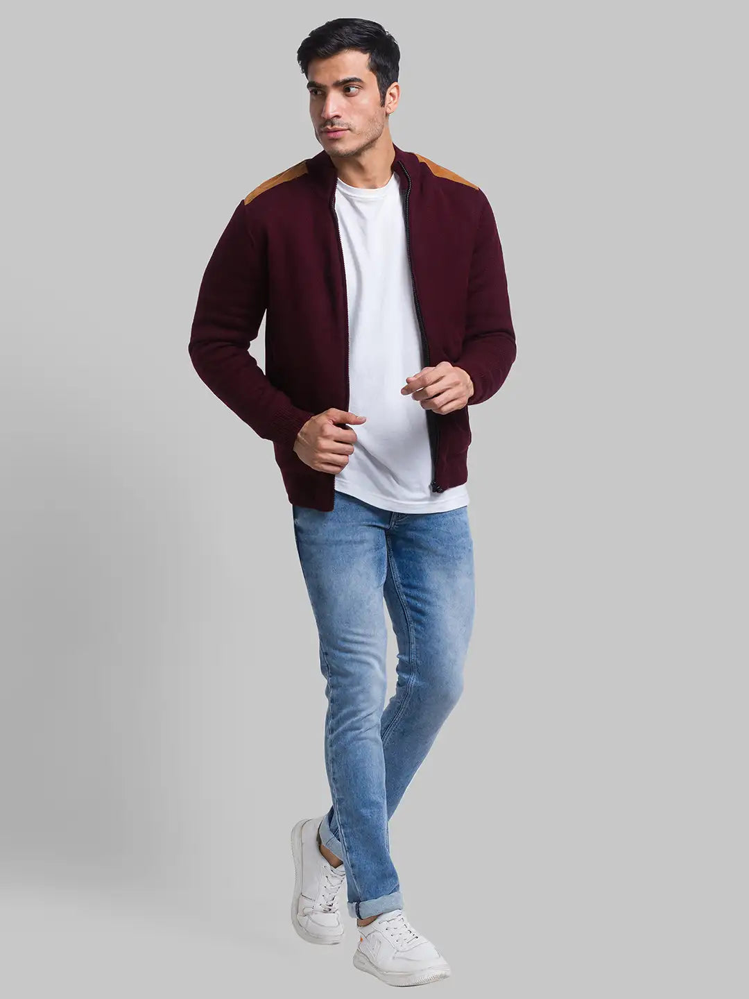 Men Regular Fit Grey Sweater