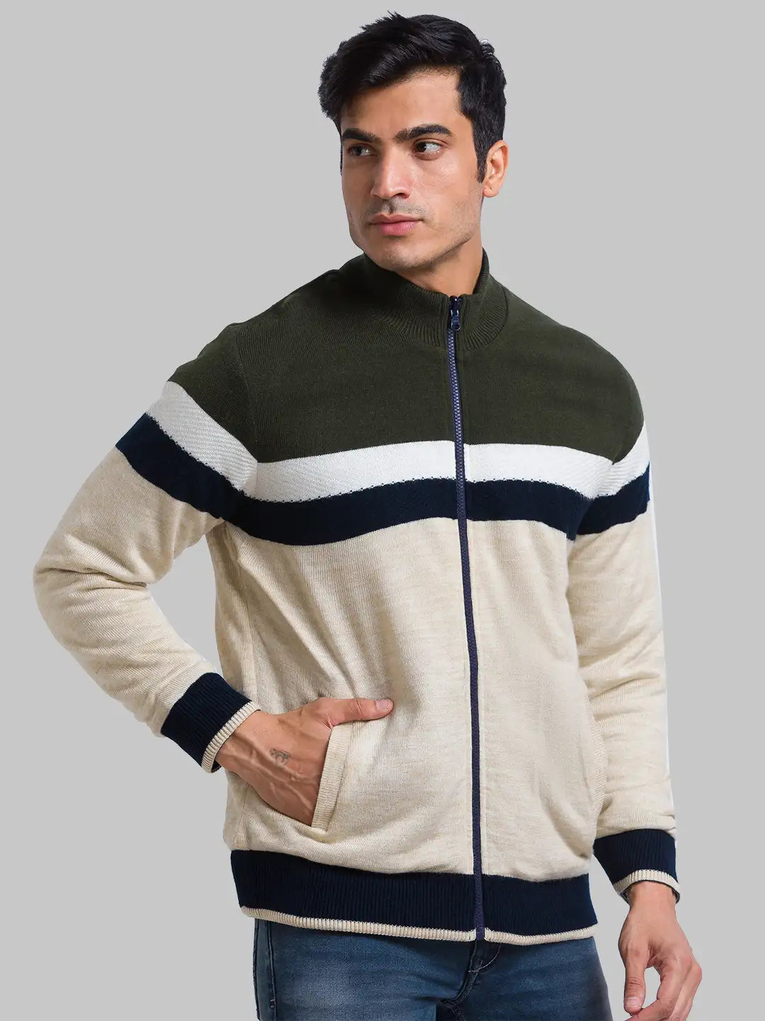 Men Regular Fit Blue Sweater
