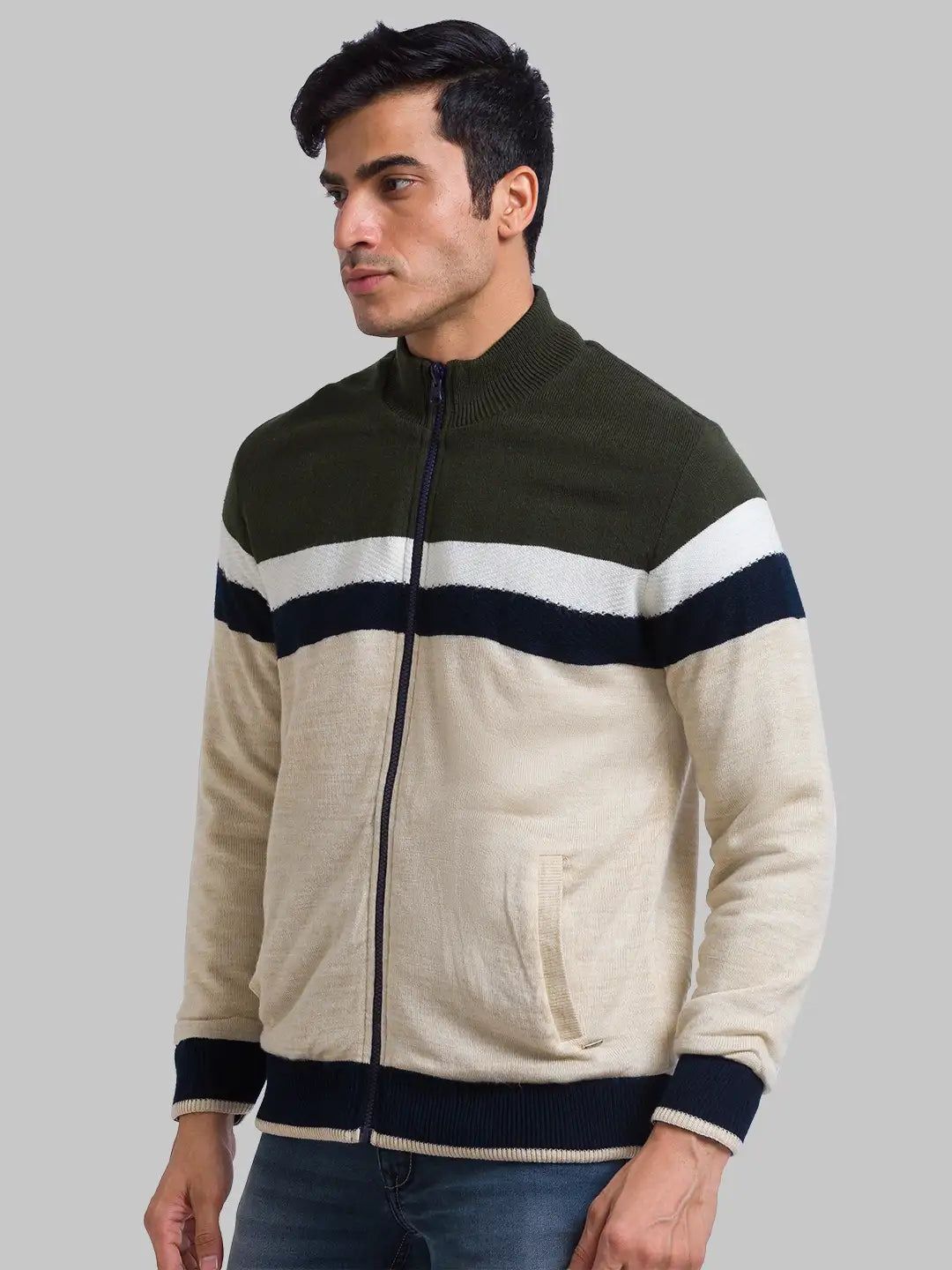 Men Regular Fit Blue Sweater