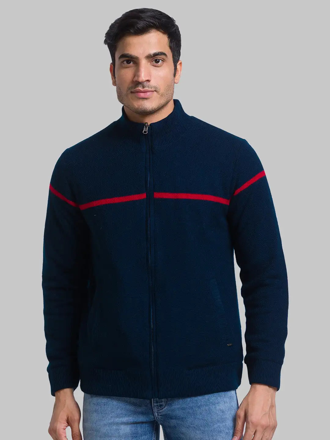 Men Regular Fit Blue Sweater
