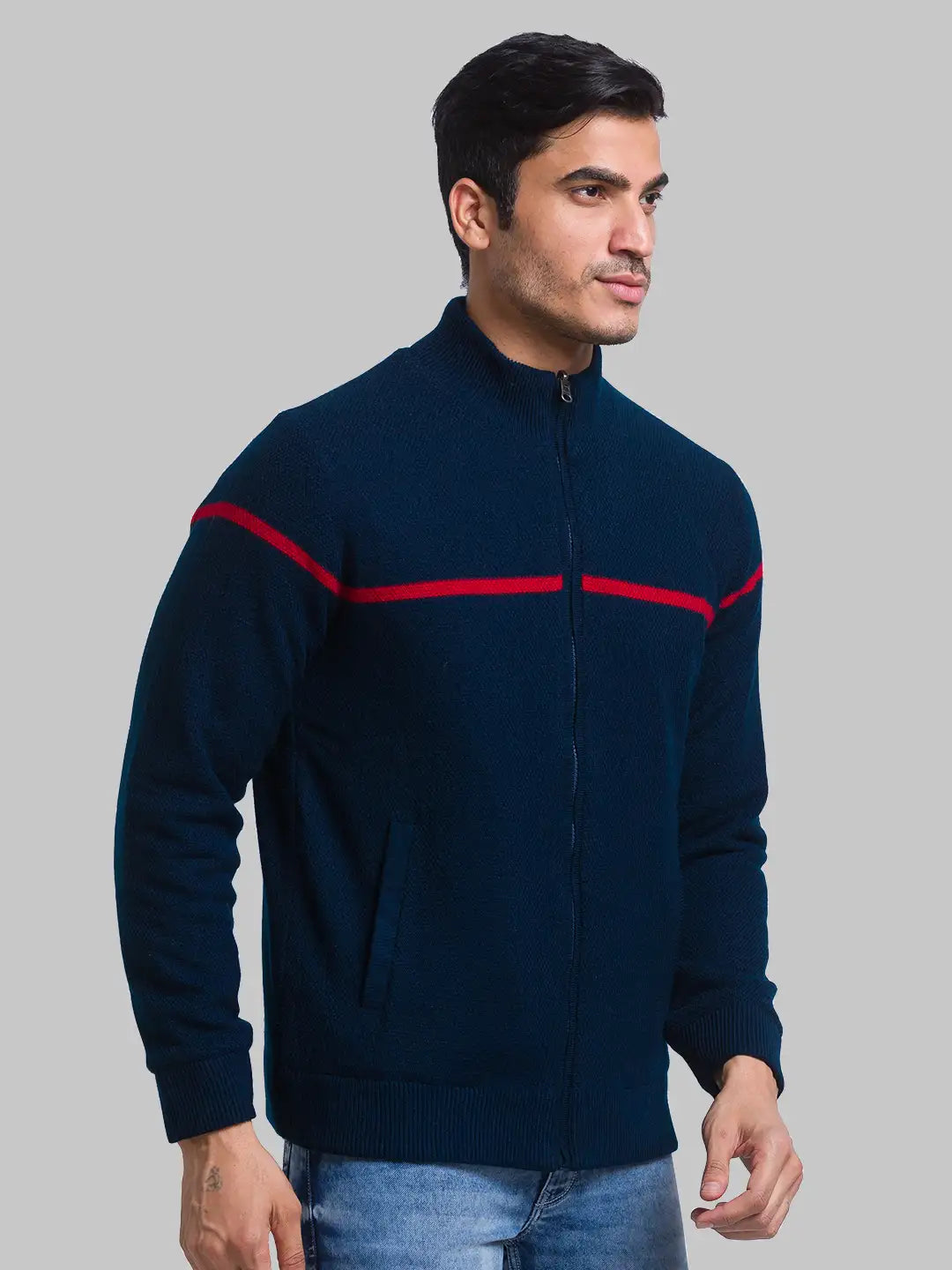 Men Regular Fit Blue Sweater