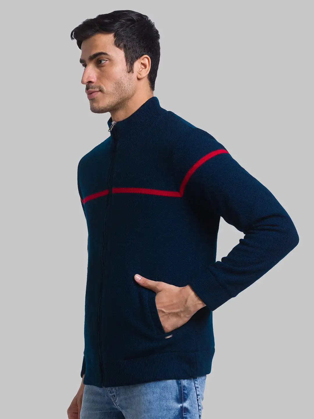 Men Regular Fit Blue Sweater