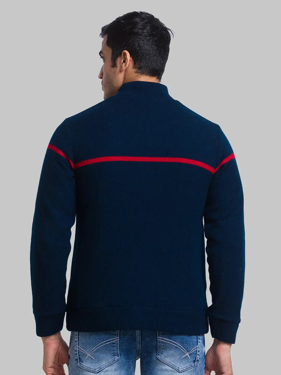 Men Regular Fit Blue Sweater