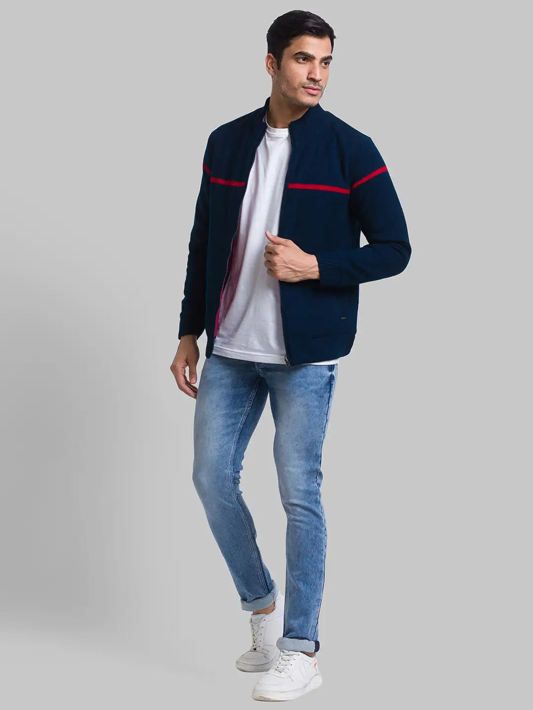 Men Regular Fit Blue Sweater