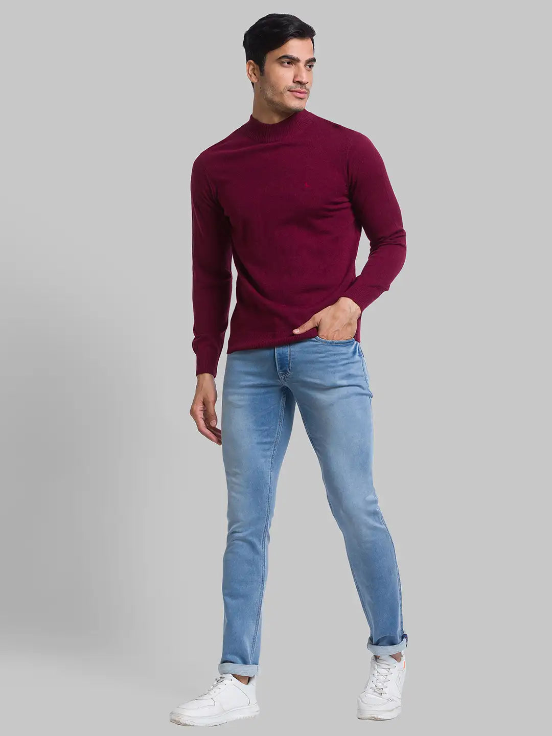 ColorPlus Men Black Contemporary Fit Solid Cotton Spandex Trouser