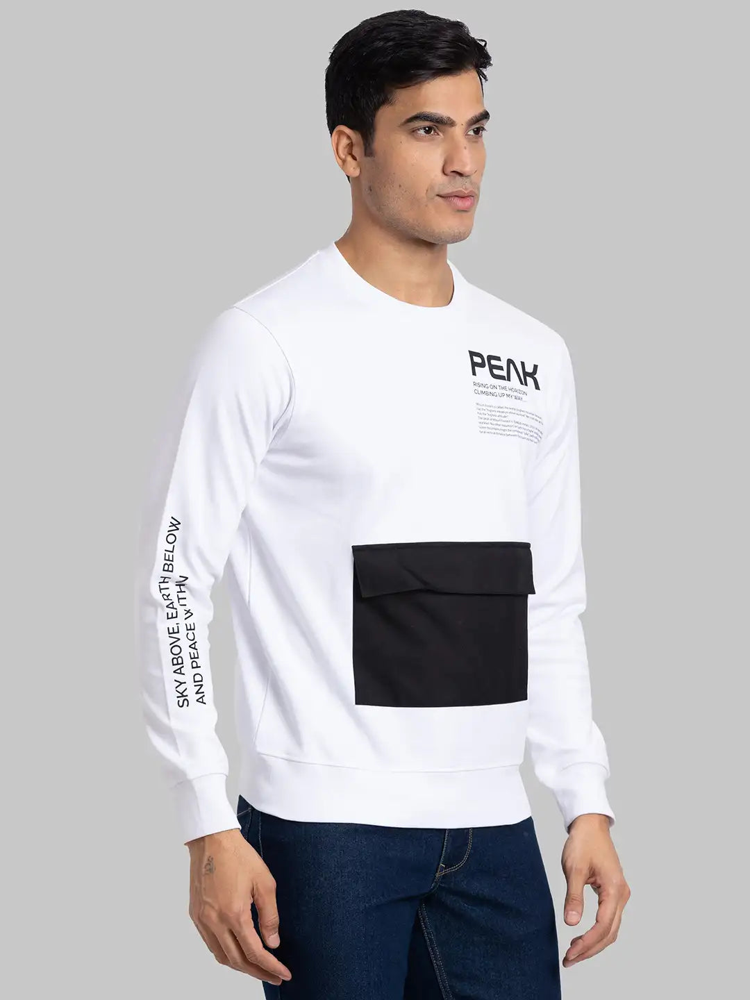 Men Blue Regular Fit Solid Cotton Blend Sweatshirts