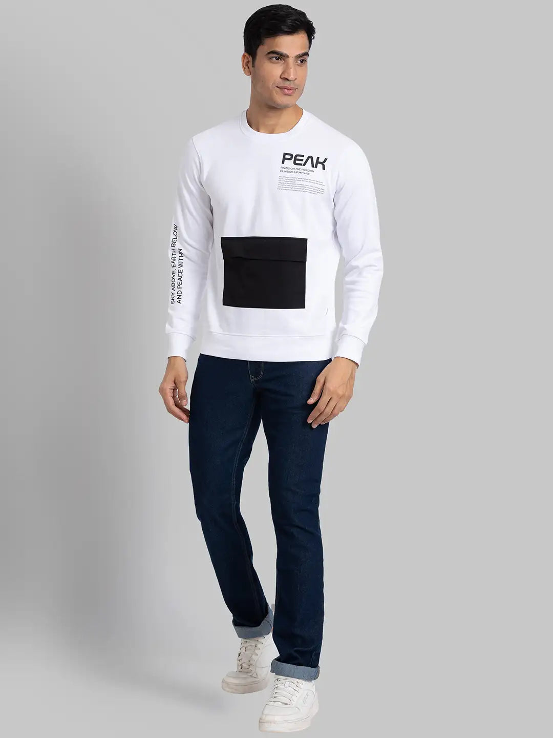 Men Blue Regular Fit Solid Cotton Blend Sweatshirts