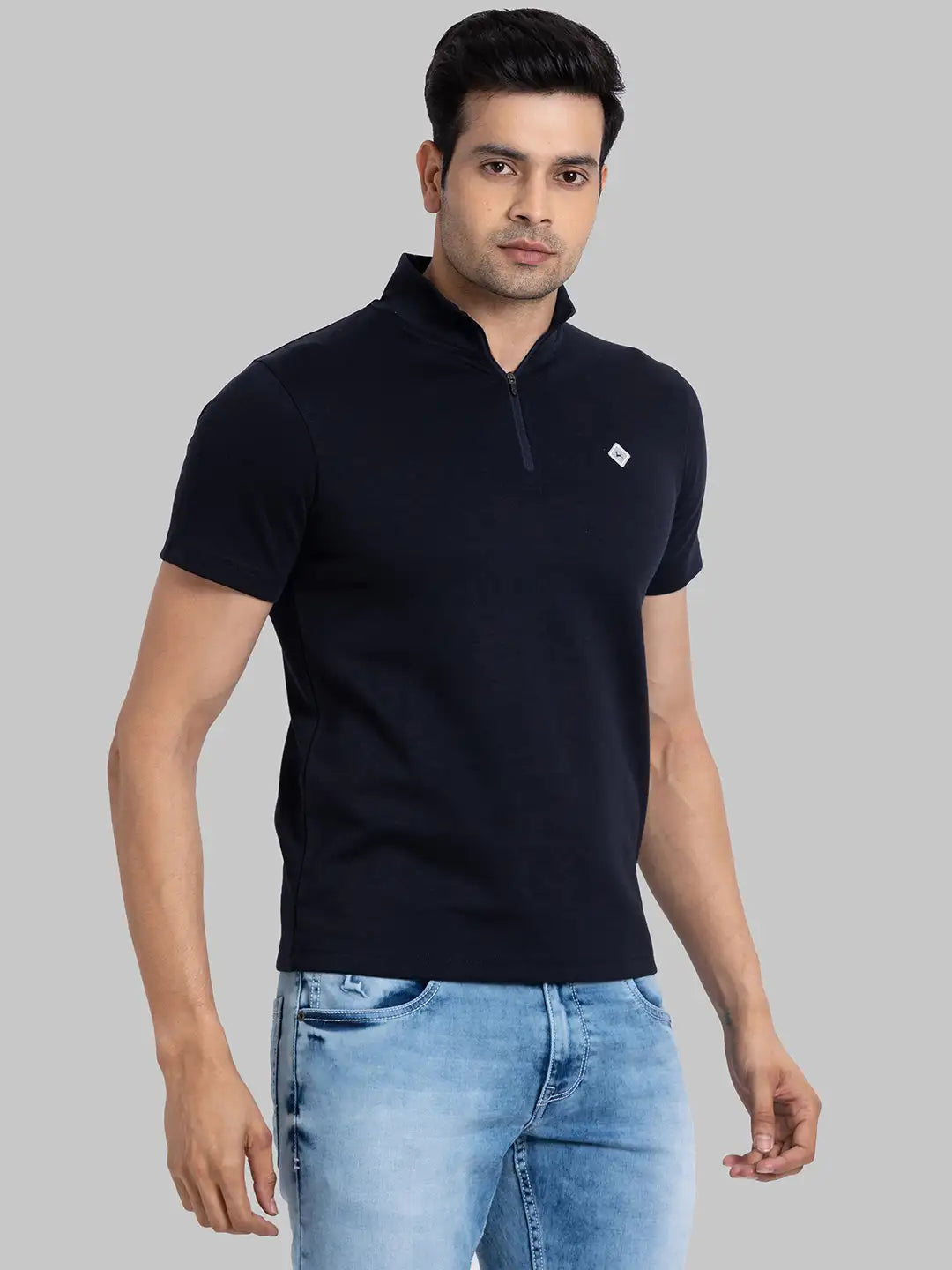 Men Blue Regular Fit Solid Cotton Blend T-Shirt