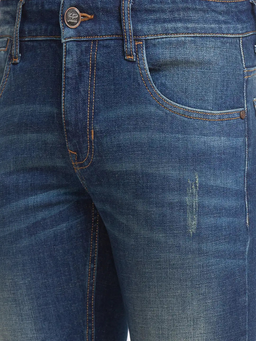 Men Blue Tapered Fit Warp Chambray Cotton Blend Jeans