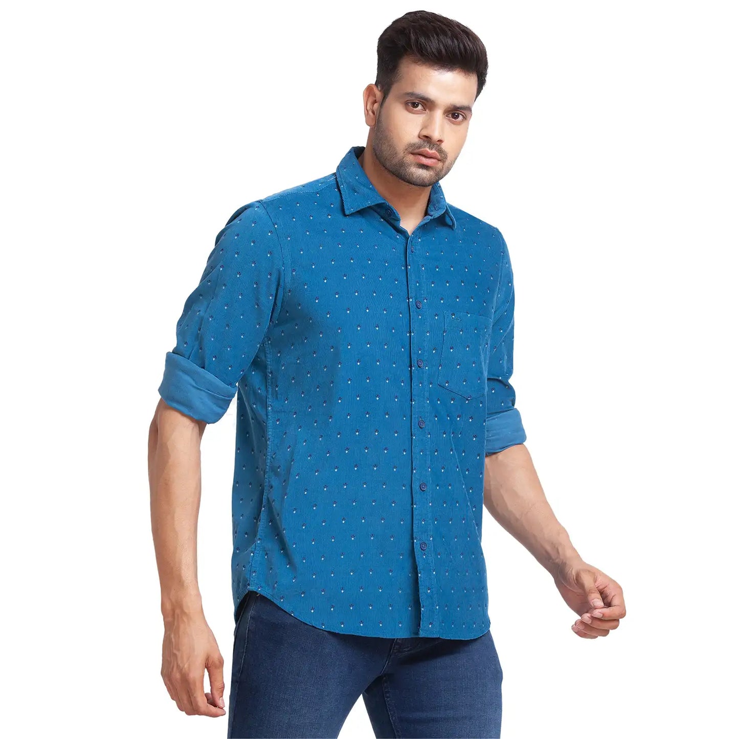 Men Blue Tailored Fit Print Cotton Full Sleeve Shirts