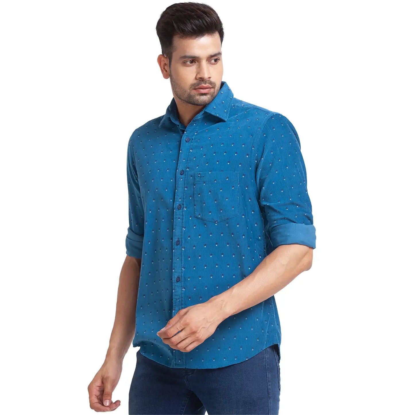 Men Blue Tailored Fit Print Cotton Full Sleeve Shirts